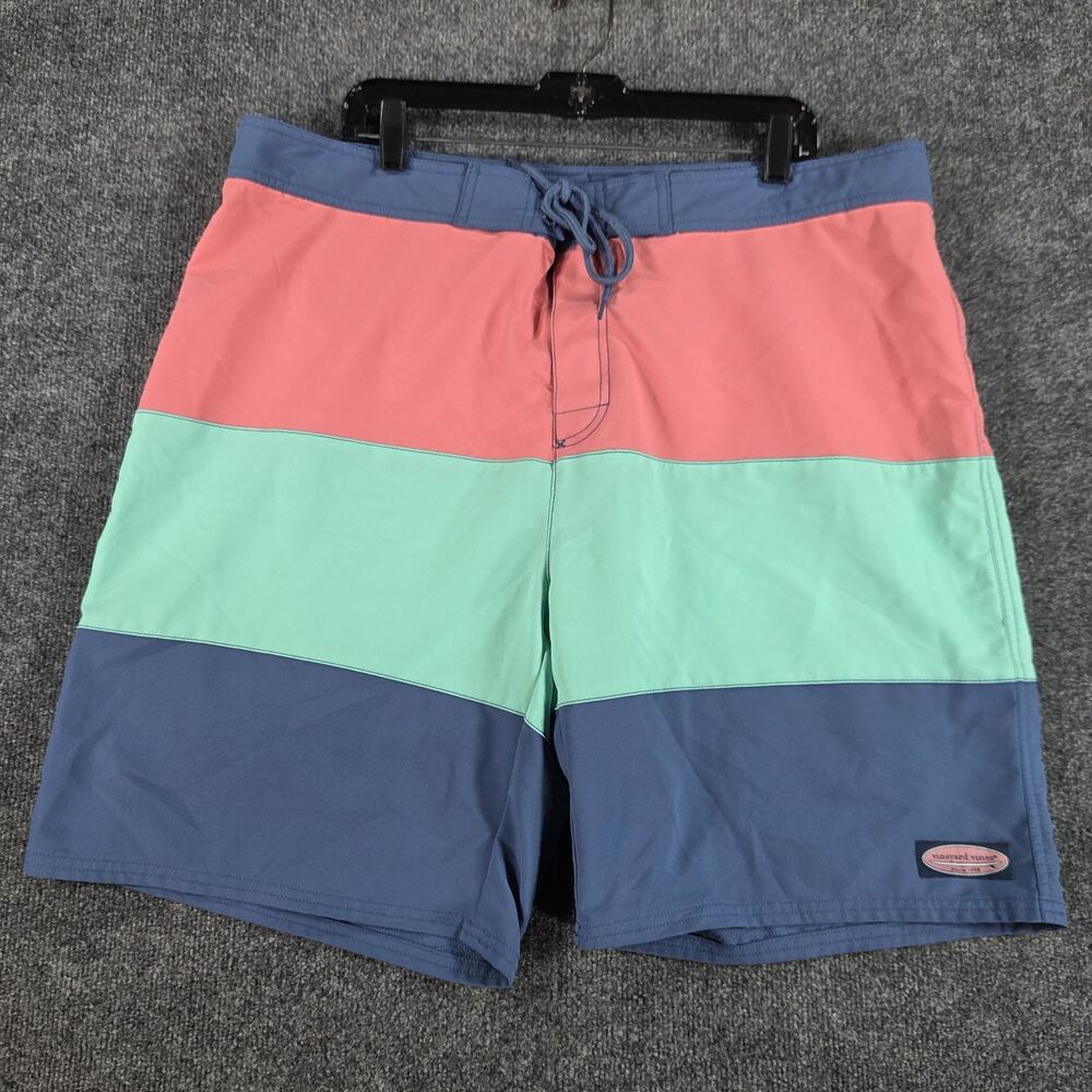 Vineyard Vines Board Shorts Mens Size 40 Colorblock Pink Teal Blue Performance